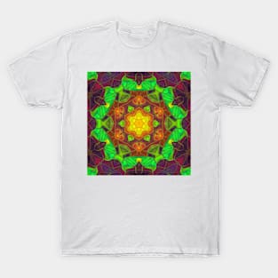 Mosaic Mandala Flower Orange Green and Purple T-Shirt